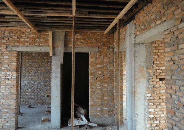 Partition wall panels in a building under construction